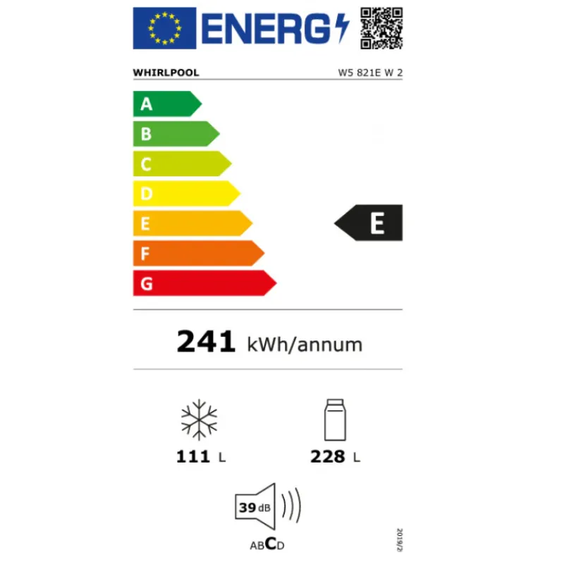 Frigo Combiné - Whirlpool - W5821EW - Classe énergétique E - Lowfrost - couleur blanc.webp