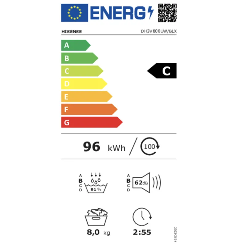 Seche linge Hisense - 8KG - Classe énergétique C - DH3V800UW (1).webp