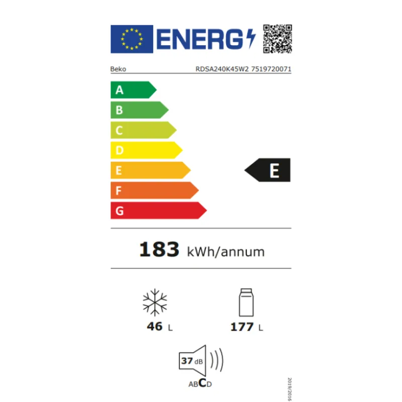 Frigo combiné - Beko - RDSA240K45W2 - garantie 5 ans - Classe énergétique E  (1).webp