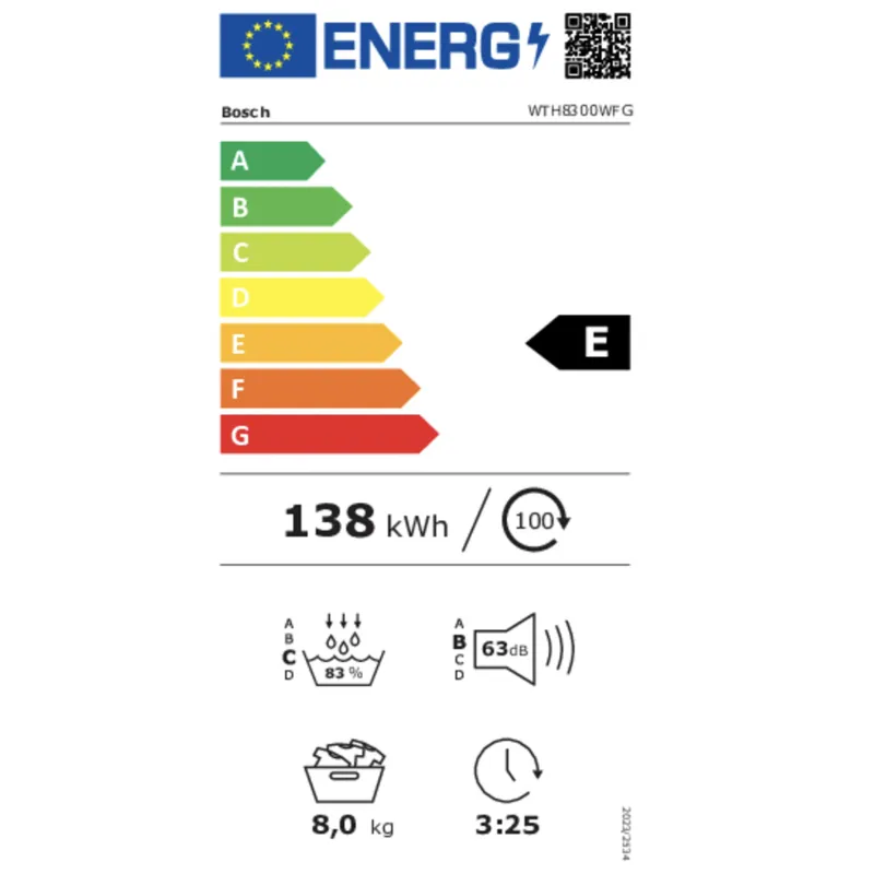 Sèche linge Bosch - 8 KG - Classe energétique E - pompe à chaleur.webp