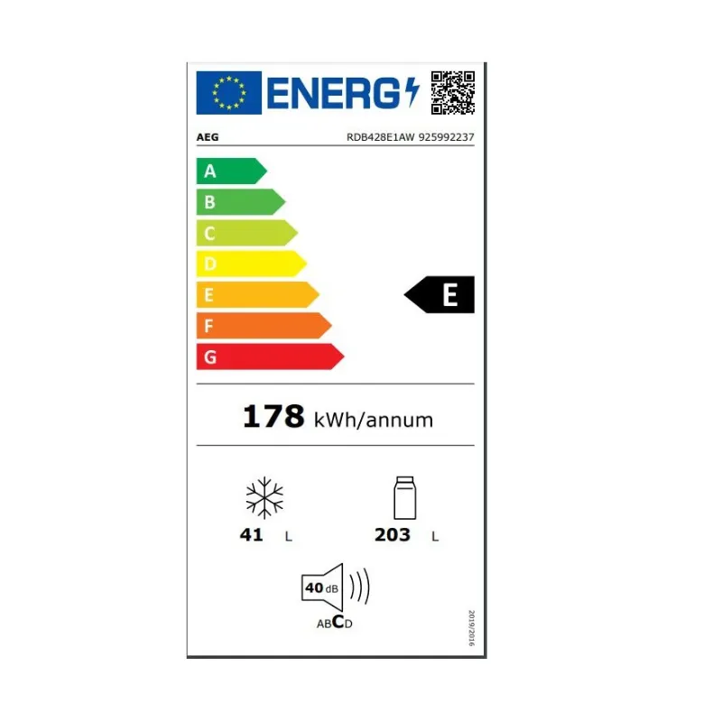 Frigo AEG RDB428E1AW - Classe énergétique E - Congélateur au dessus - couleur blanc.webp