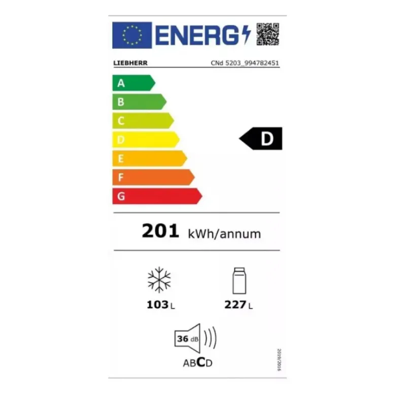 Frigo Combiné Liebherr CND5203 - No frost - Garantie 10 ans  - Blanc  - Classe énergétique  D 227 + 103 Litres.webp