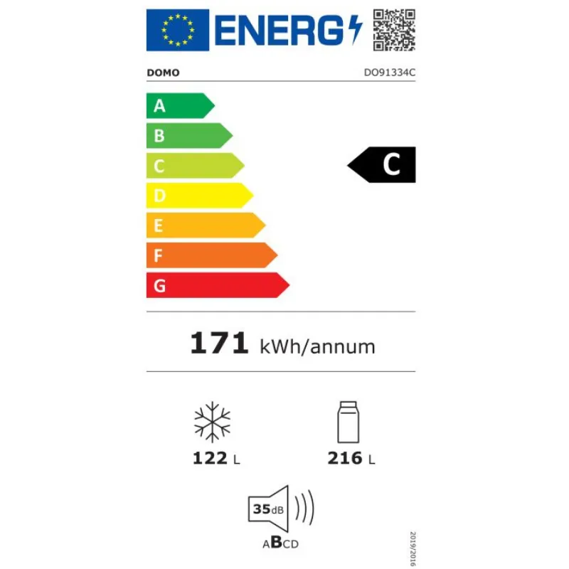 Réfrigérateur -combiné - Domo - Do91334C - Classe énergétique C - no frost - 338 Litres - 35dB .webp