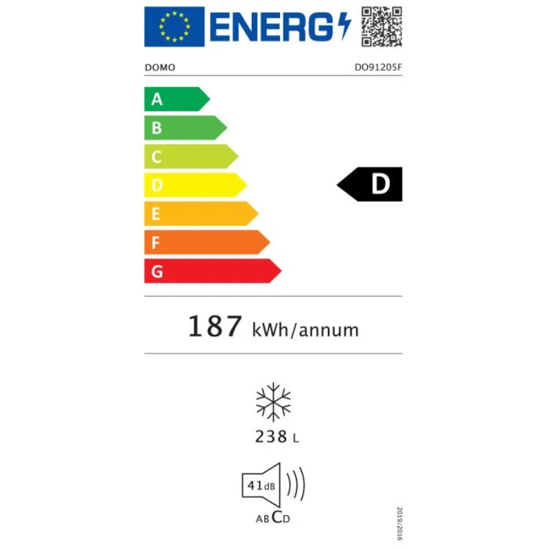 Congélateur - DOMO - DO91205F - Classe énergétique D -238 Litres - nofrost - couleur blanc.webp