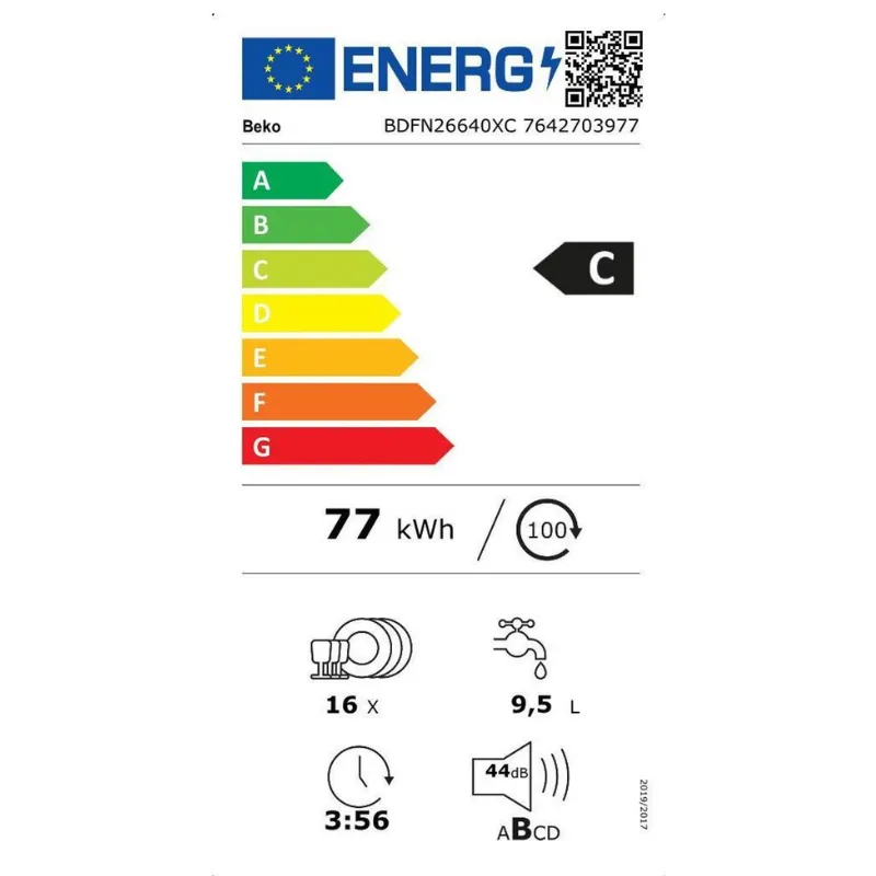 Lave vaisselle - Beko - Couleur Inox - Classe énergétique C - 16 couverts - pose libre - BDFN26640XC.webp