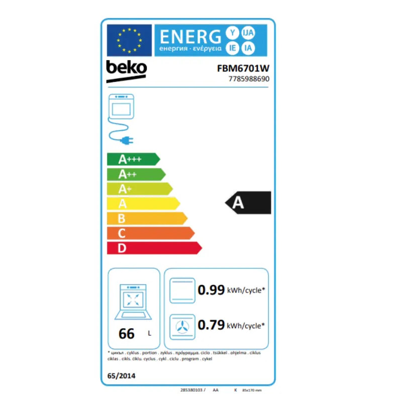 Cuisinière - Beko - FBM6701W - Couleur blanc - vitrocéramique - classe énergétique A - minuterie.webp