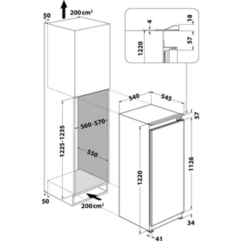 Frigo - encastrable - Whirlpool - ARG8512 - sans  congélateur - classe énergétique E - hauteur 122 cm - 209 Litres -  Glissières.webp