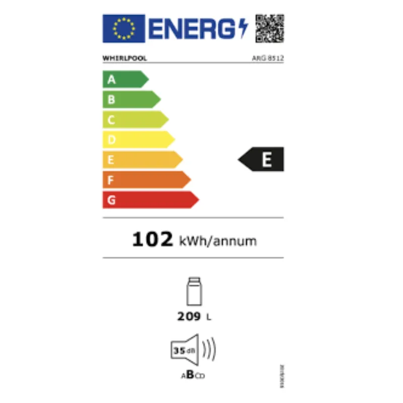 Frigo - encastrable - Whirlpool - ARG8512 - sans  congélateur - classe énergétique E - hauteur 122 cm - 209 Litres -  Glissières -35dB.webp