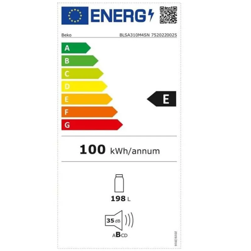 Frigo - encastrable - Beko - BLSA310M4SN - sans congélateur - classe énergétique E - hauteur 122 cm - 198 Litres - Glissières -35dB - 100KWh.webp