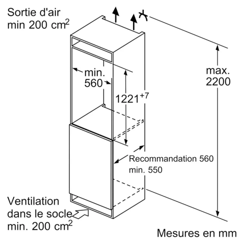 Frigo - encastrable - Siemens - KI41RVFEO - sans congélateur - classe énergétique E - hauteur 122 cm - 204 Litres - Charnières plates -35dB - Qualité allemande - Prix choc (2).webp