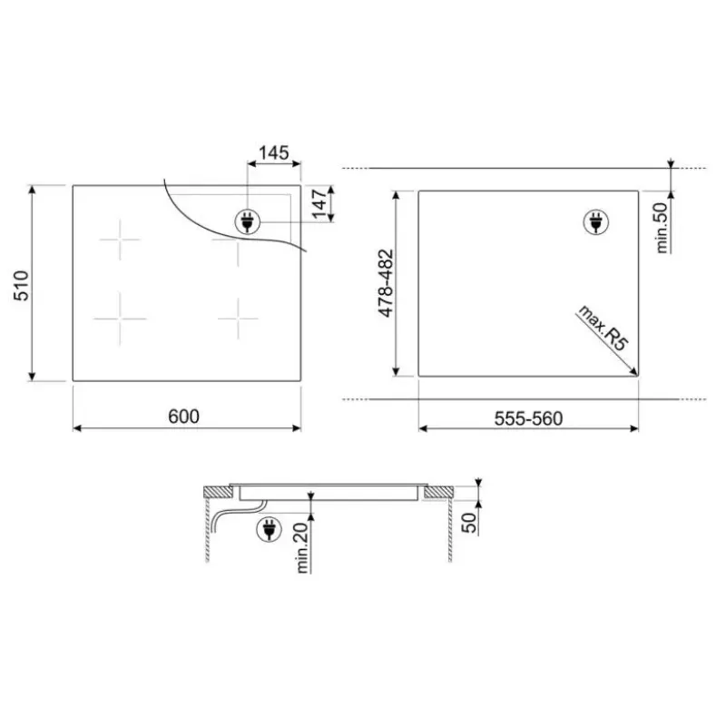 60 cm - induction - taque - table de cuisson - livraison en belgique - SIB2641D - en promo - encastrable.webp