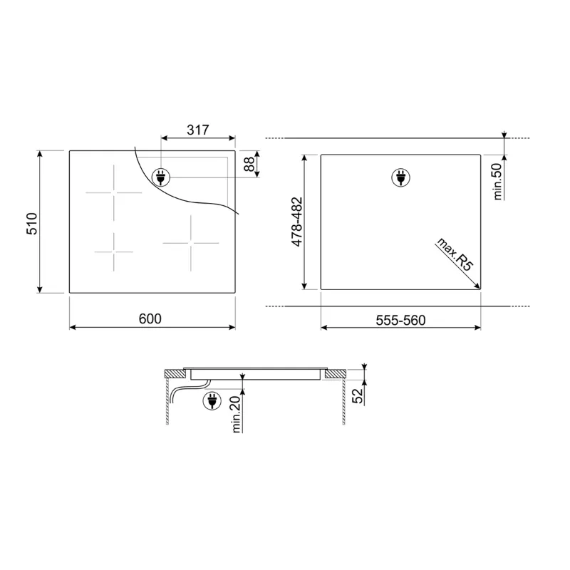 60 cm - induction - taque - table de cuisson - livraison en belgique - SI2641DL - en promo - encastrable.webp
