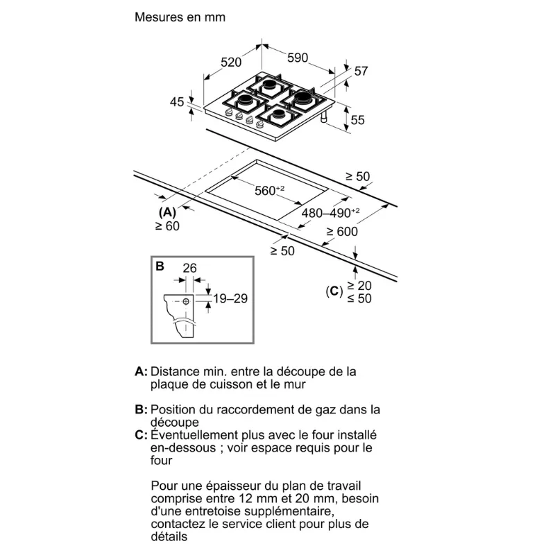 PNP6B6K40 - Taque au gaz - Bosch - verre trempé - 4 zones - thermocouple  - Qualité allemande  (1).webp