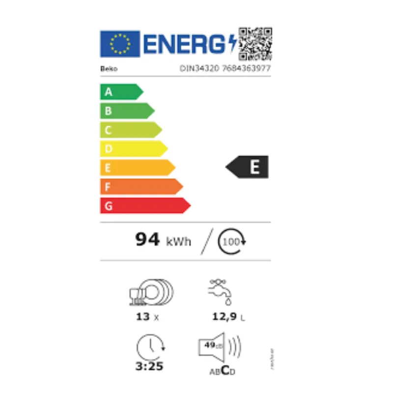Lave vaisselle - Beko - full intégrable - DIN34320 - Classe énergétique E - 13 couverts .webp
