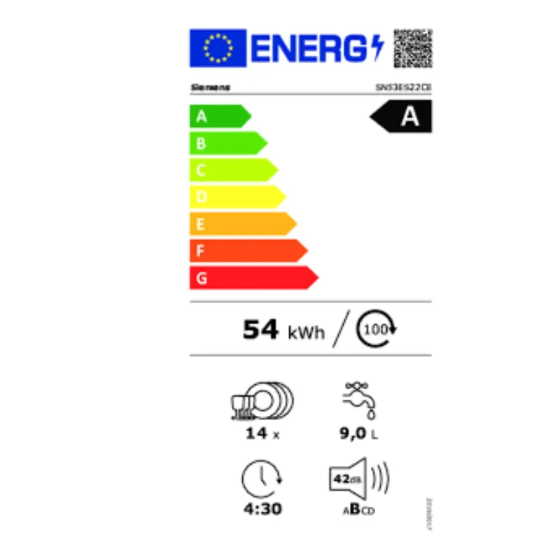 Lave vaisselle -intégrable - Siemens - Sn53ES25CE - extraklasse - garantie 5 ans -qualité allemande - 14 couverts - classe énergétique A.webp
