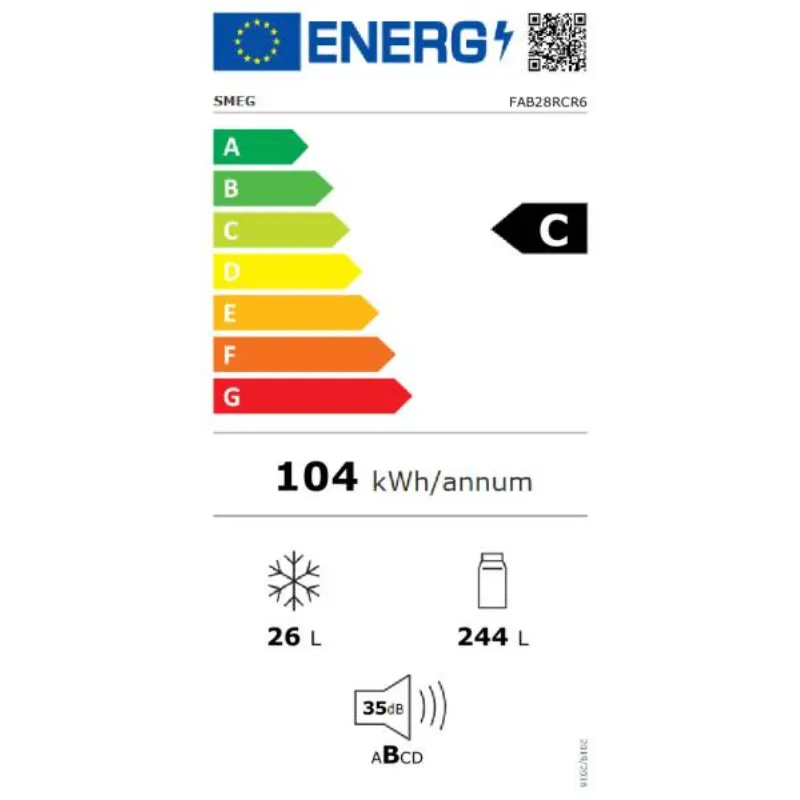 Frigo - Smeg - Année 50 - Créme - fab28rcr6 - Classe énergétique C - avec surgélateur (1).webp