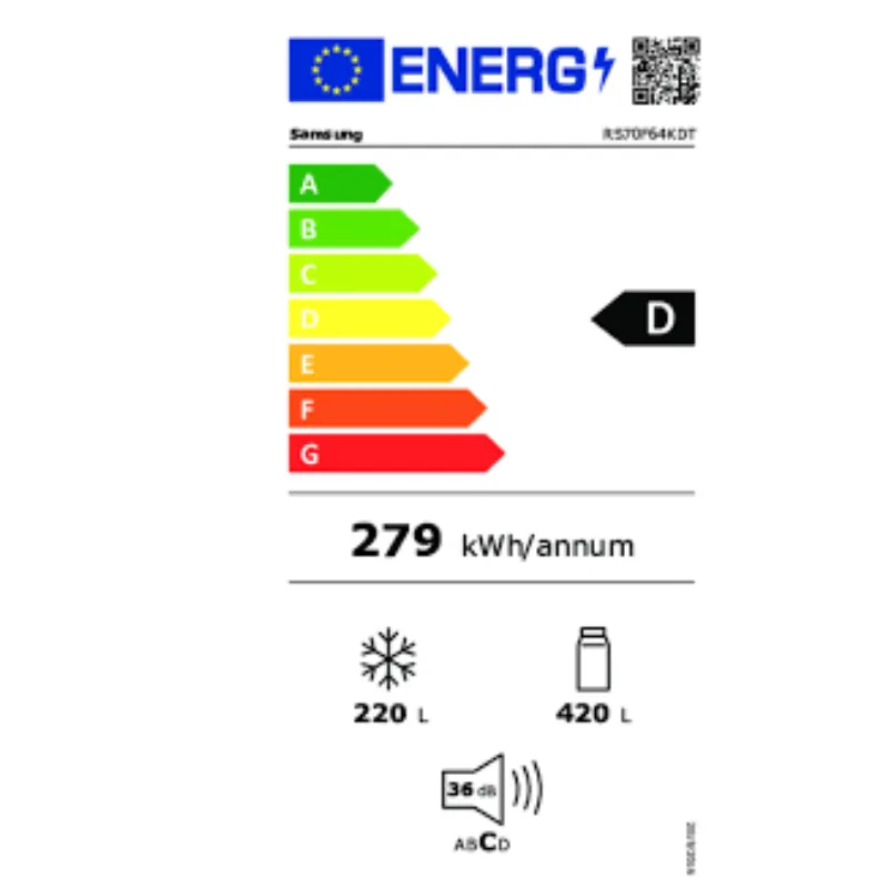 Frigo américain - samsung - inox - Classe énergétique D - RS70F64KDTEF - no Frost - distributeur d'eau & glaçons - 420 + 220 Litres.webp