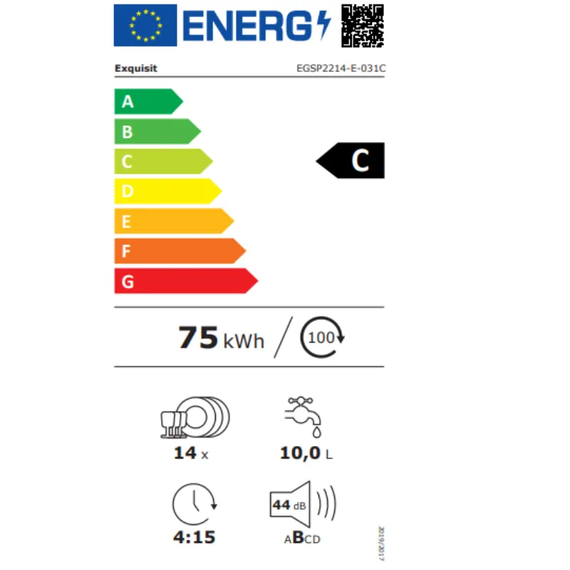 Lave vaisselle - full intégrable - exquisit - EGSP2214e031C - garantie 5 ans -classe énergétique C - 14 couverts .webp