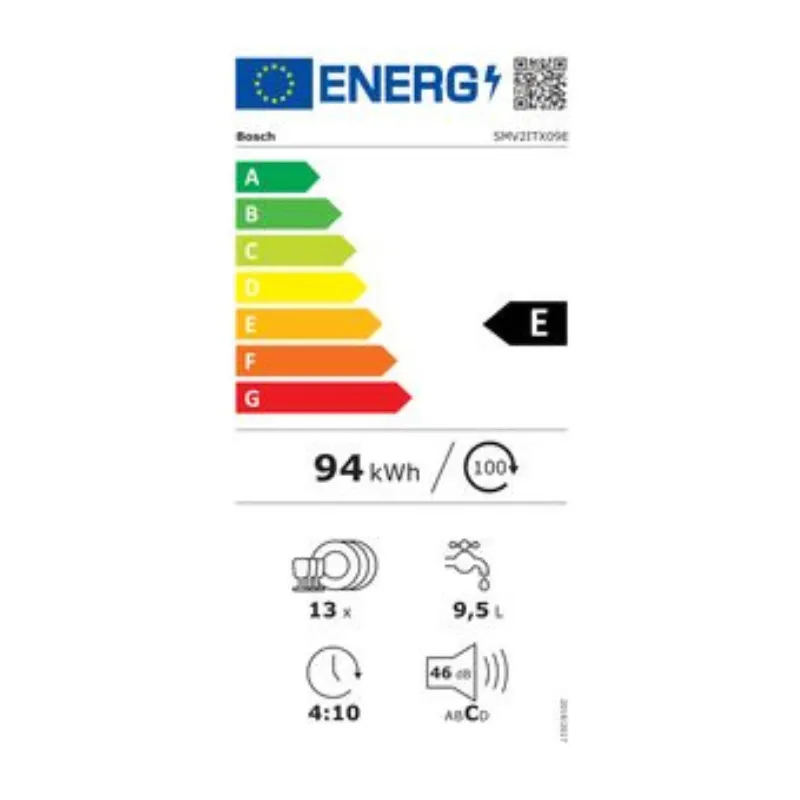 Lave vaisselle - full intégrable - Bosch -SMV2ITX09E - classe énergétique E - 13 couverts  - garantie 2 ans  - 46dB.webp