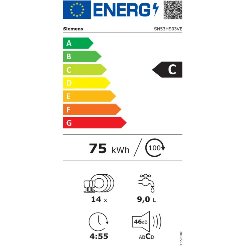 Lave vaisselle - Siemens - SN53HS03VE - Classe énergétique C - intégrable - tiroir à couverts -14 couverts .webp