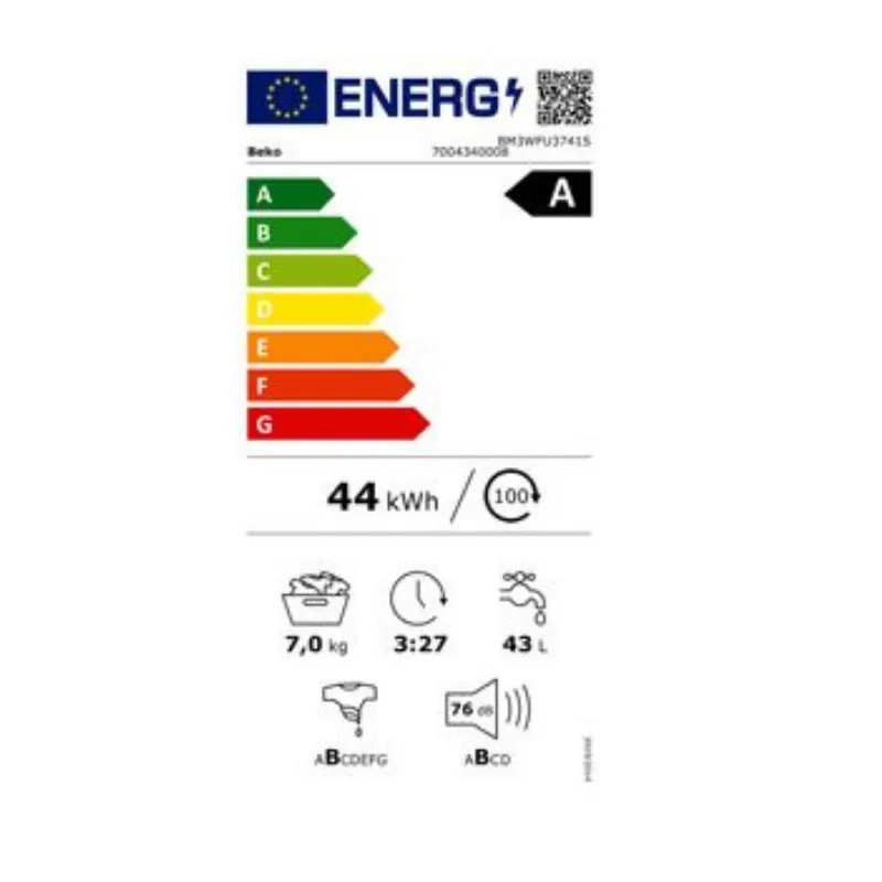 Machine à laver - lessiveuse - Beko - BM3WFU3741S - 7KG - Classe énergétique A (1).webp