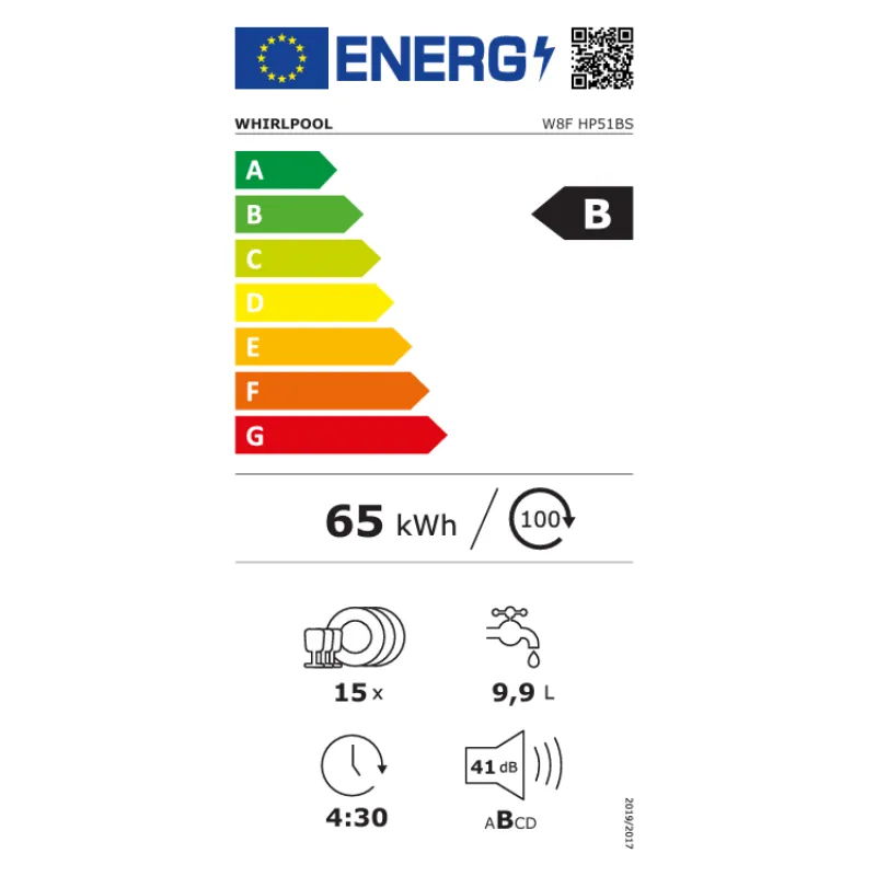 Lave vaisselle - Whirlpool - W8FHP51BS -privilege - garantie 5 ans - couleur noir  - classe énergétique B - 15 couverts .webp