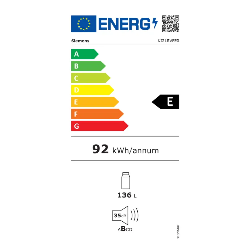 Frigo - Siemens - KI21RVFE0 - glissières - Classe énergétique E - 136 litres .webp