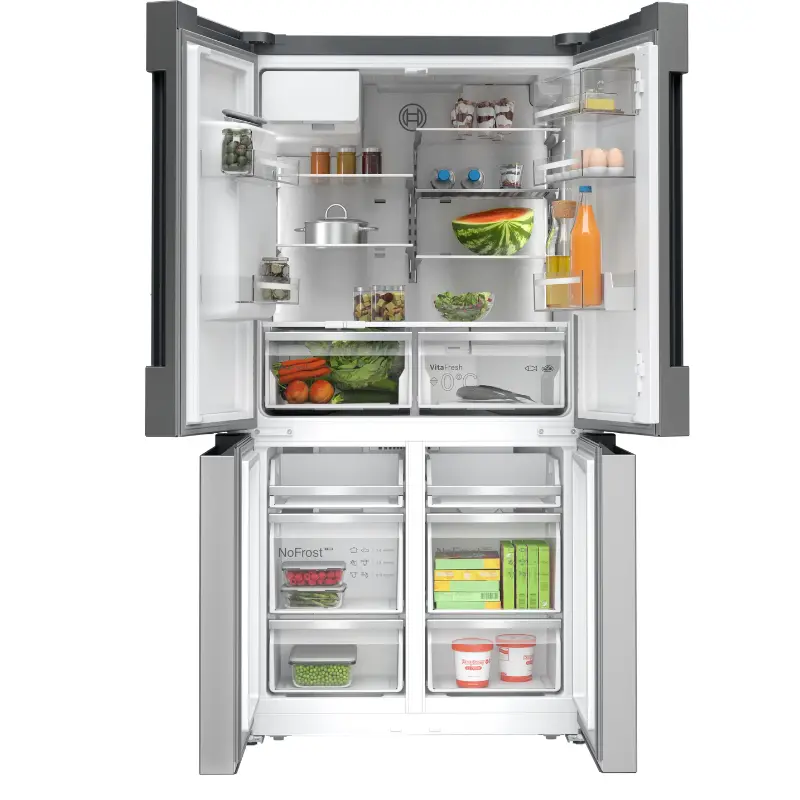 Frigo americain - Bosch - couleur inox - Classe énergétique E - KFD96APEA -4 portes -Distributeur de glacons & eau - 574 Litres  (1).webp