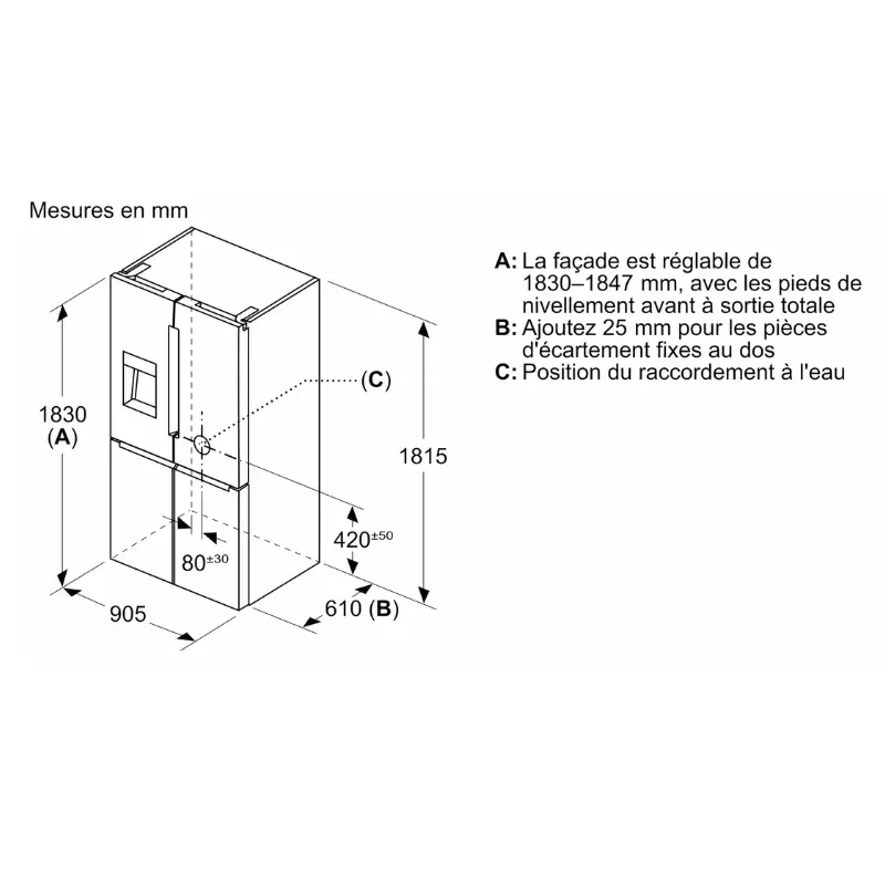 Frigo americain - Bosch - couleur inox - Classe énergétique E - KFD96APEA -4 portes -Distributeur de glacons & eau - 574 Litres  (3).webp