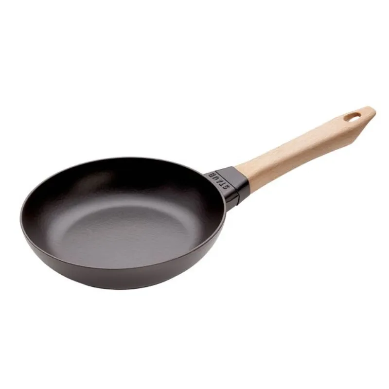 [12242023] Staub Pans Poêle en fonte avec poignée en bois (20 Cm)
